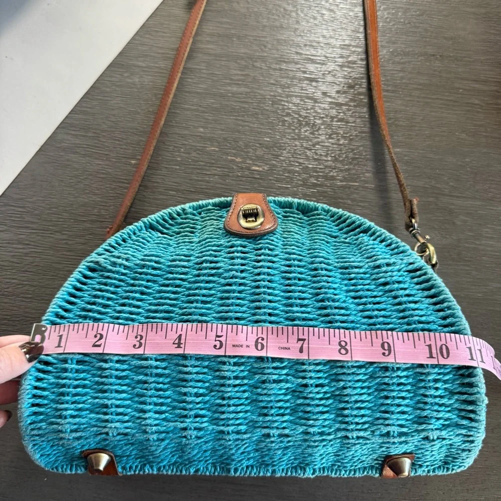Patricia Nash Bonella Crossbody Wicker Blue Purse Bag Leather Strap